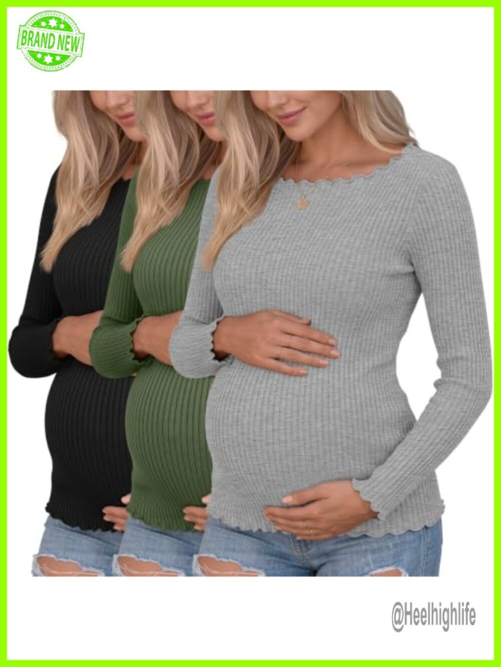3 Pack Maternity Long Sleeve Cotton T-Shirts Boat Neck Slim Fit